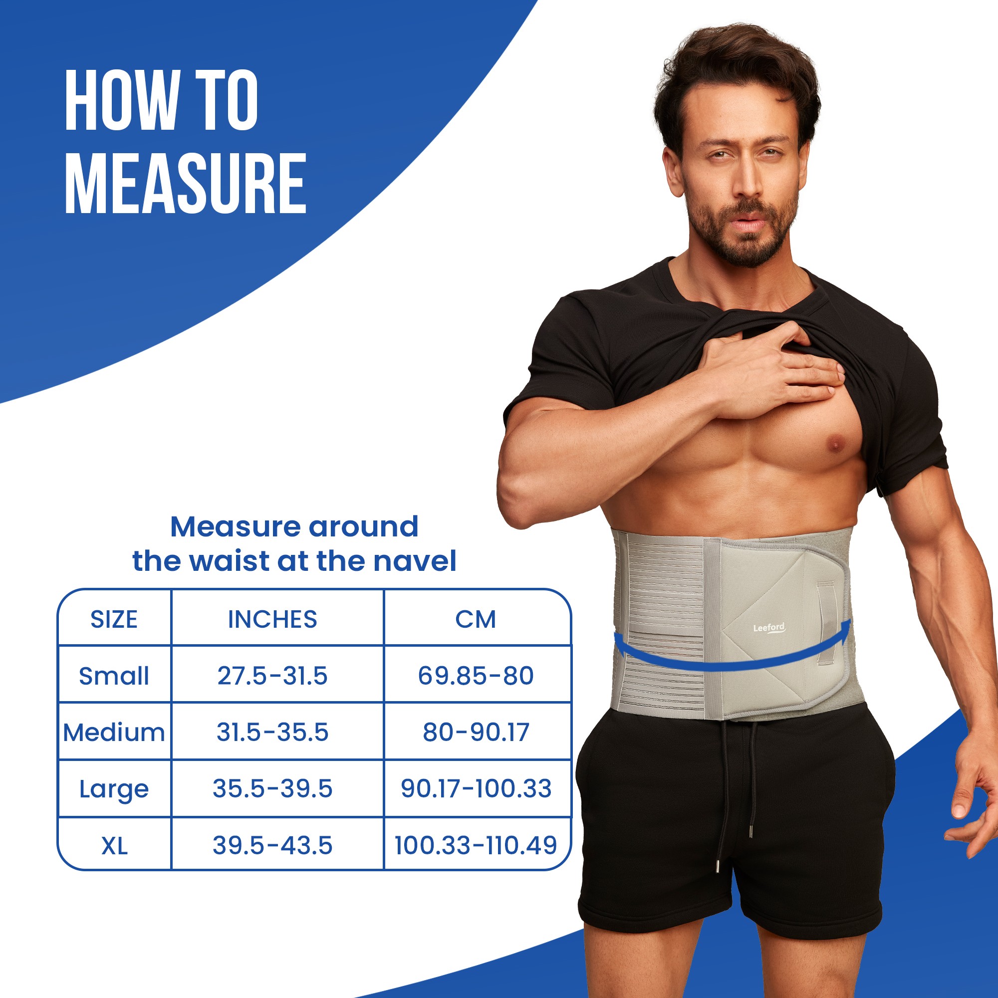 Leeford abdominal belt size measurement chart guide