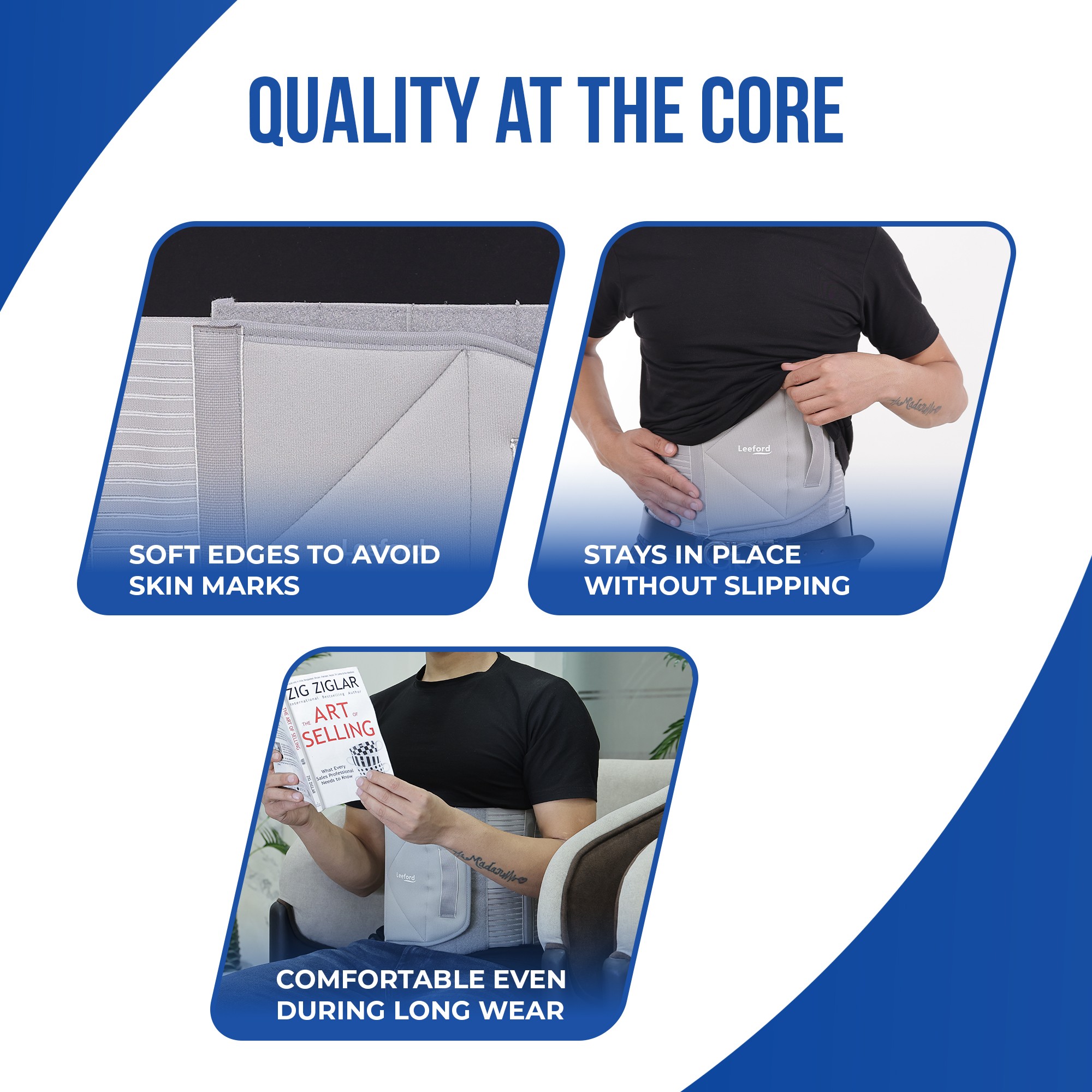 Leeford abdominal belt with soft edges to avoid skin mark non slippings
