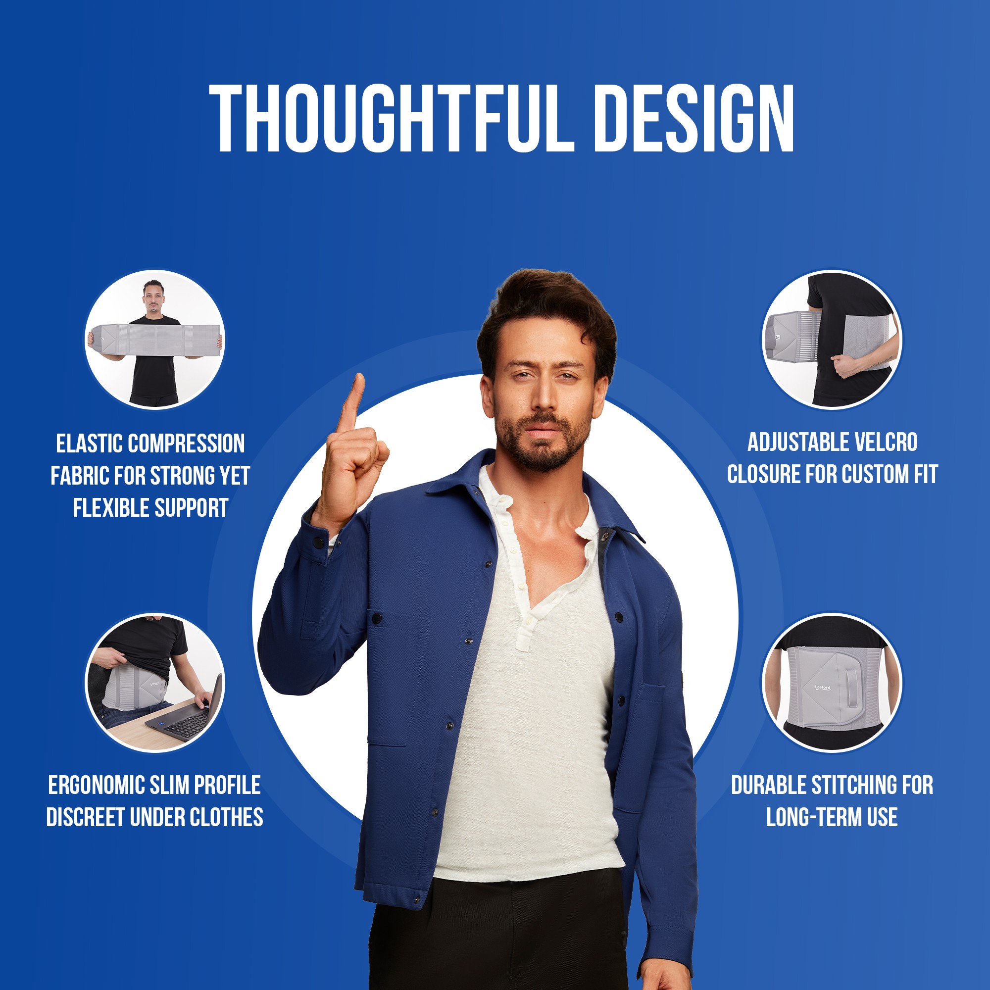 Leeford abdominal belt with elastic compression fabric for flexible support n durable stiching