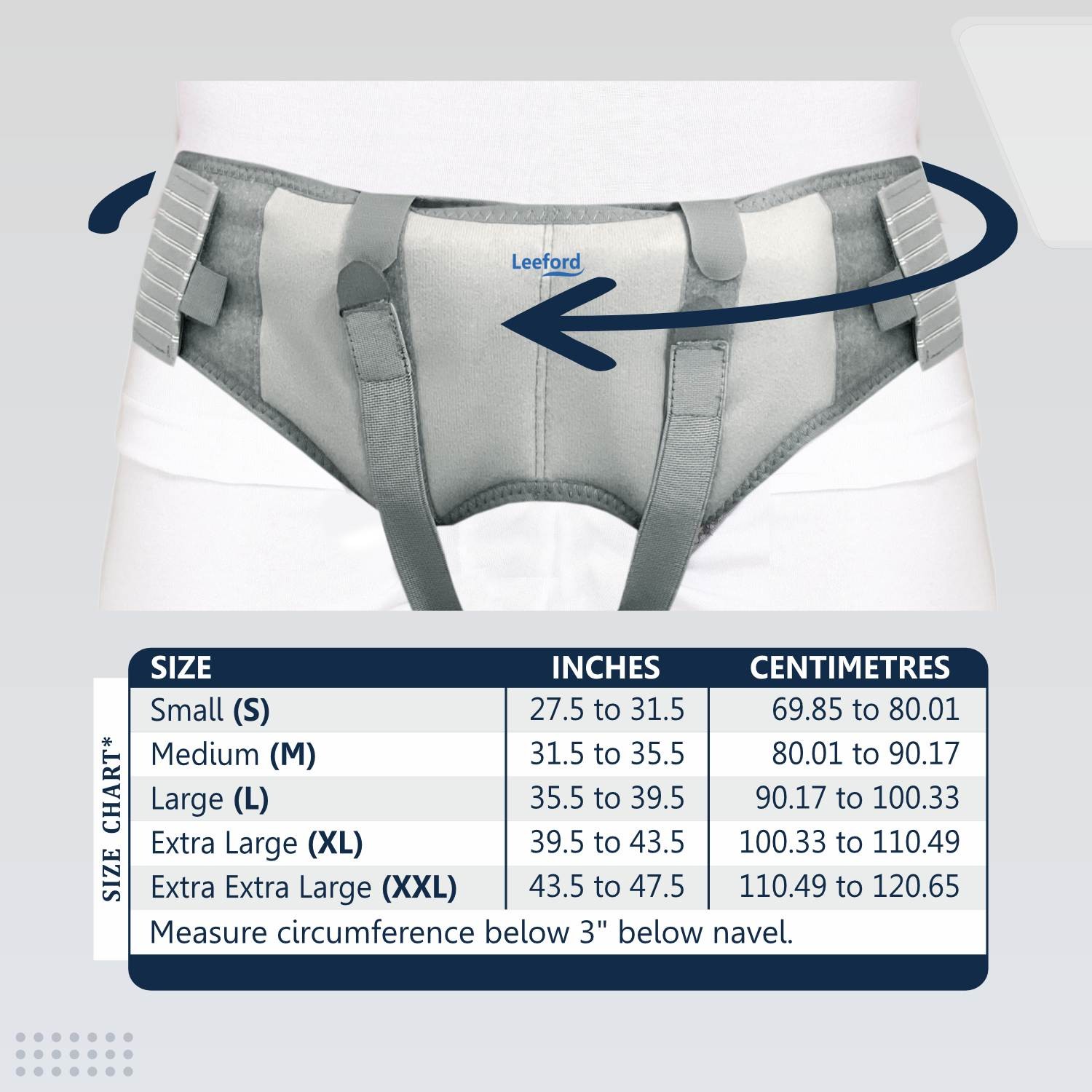 Leeford Hernia Belt size details guide