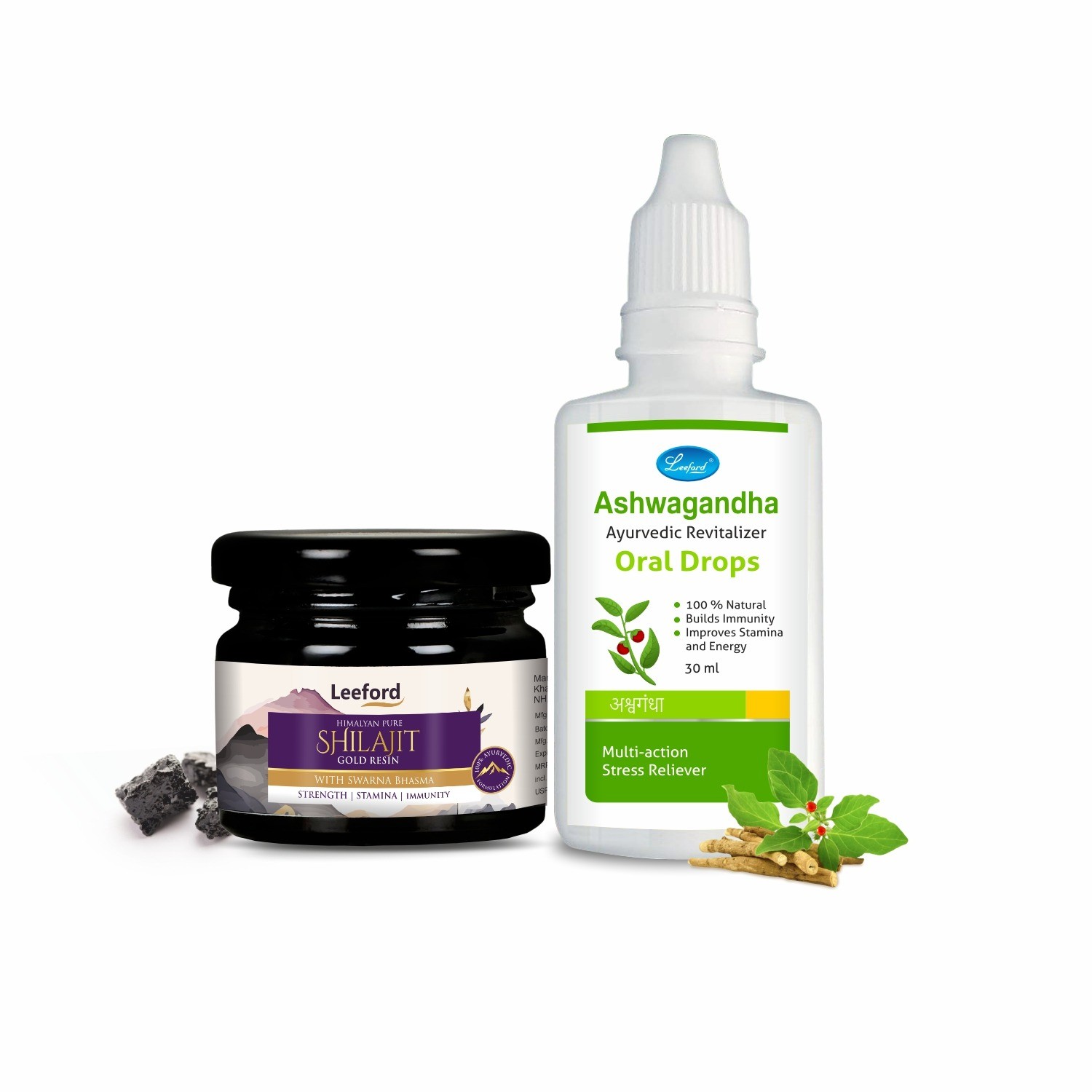 Shilajit Gold Resin With Swarna Bhasma 20g & Ashwagandha Drops 30ml