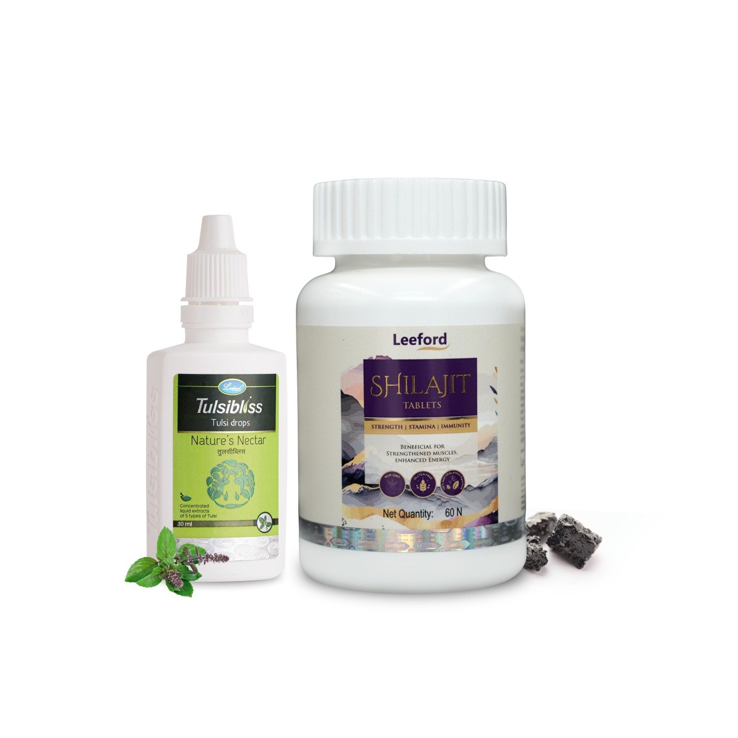 Leeford Immunity Booster - Shilajit Tablets (60 Tablets) & Tulsibliss Drops 30ml