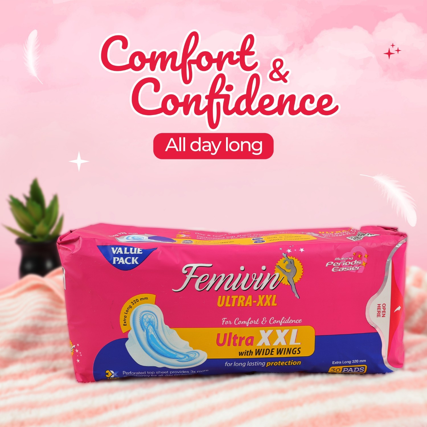 get comfort and confidence with Femivin Ultra XXL Sanitary Pads for Women
