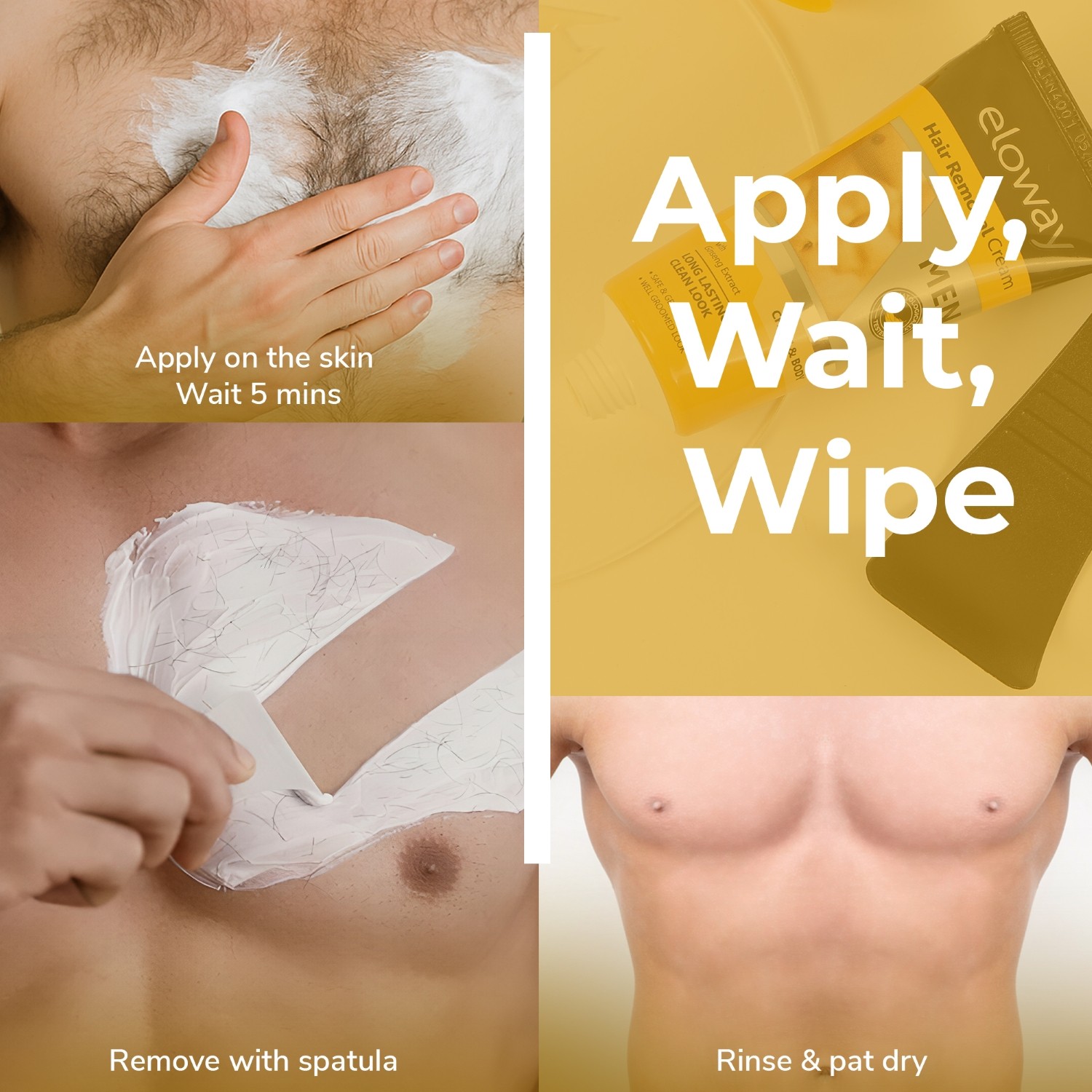 Eloway Hair Removal Cream for Men apply wait wipe