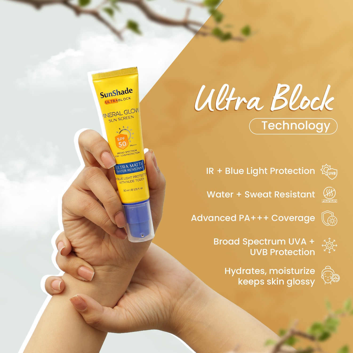 Sunshade Mineral Glow Sunscreen SPF-50 PA ultra block technology