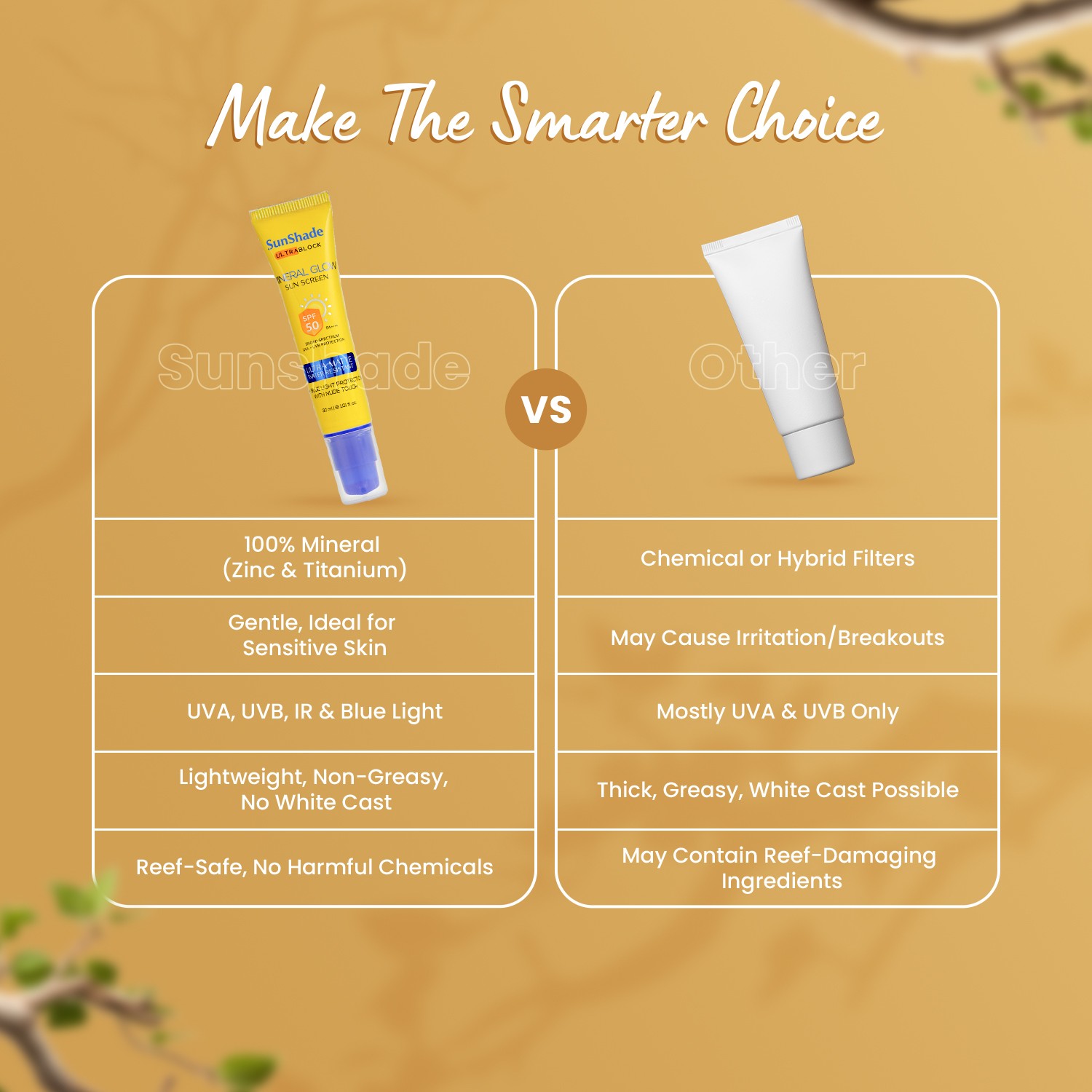 Sunshade Mineral Glow Sunscreen SPF-50 PA comparison with ither products
