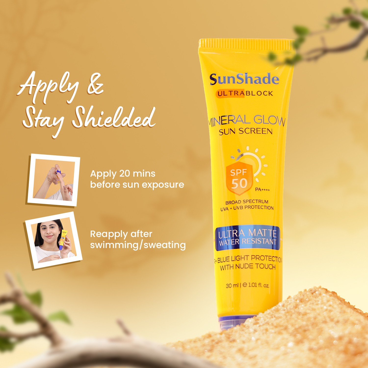 Sunshade Mineral Glow Sunscreen SPF-50 PA directions to use