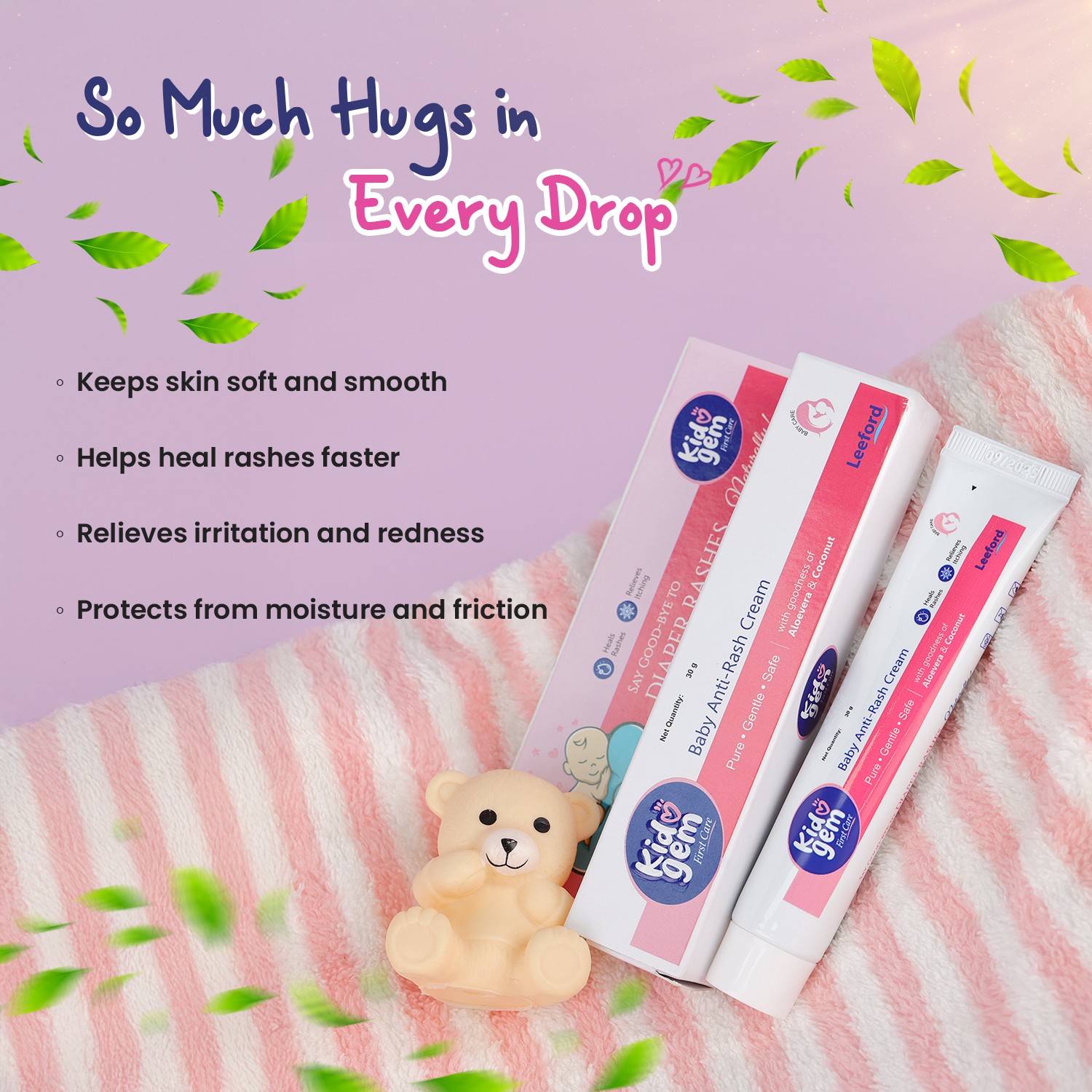 Kidogem Diaper Rash Cream 30g – Coconut & Aloe Vera, Soft Relief