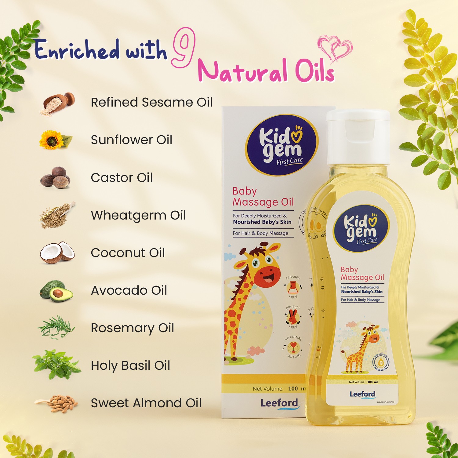 Kidogem Baby Massage Oil natural ingredients