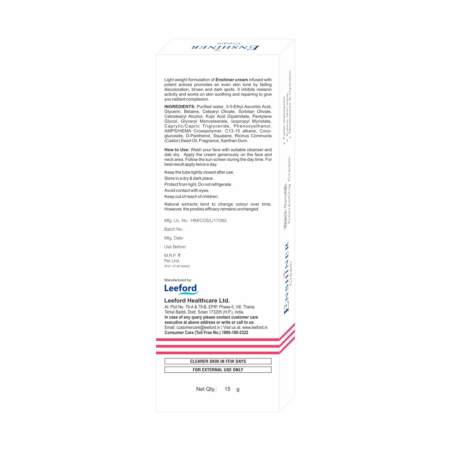 Enshiner Dark Spot Cream 15g – Brightening for Men & Women