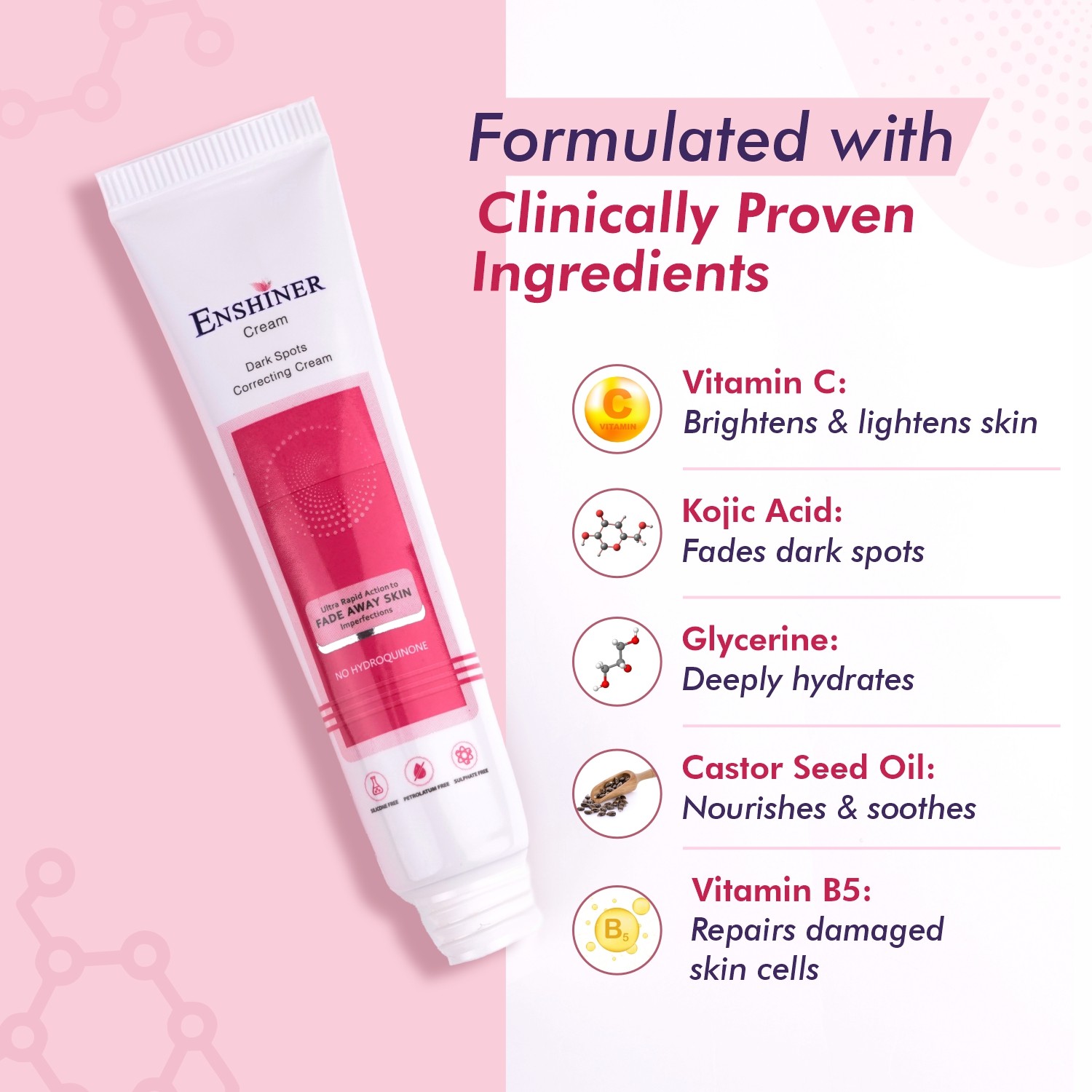 Enshiner Dark Spot Correcting Cream for Men & Women key ingredients