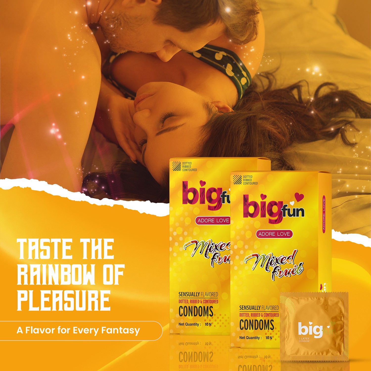 bigfun mixed fruits flavoured condom packaging