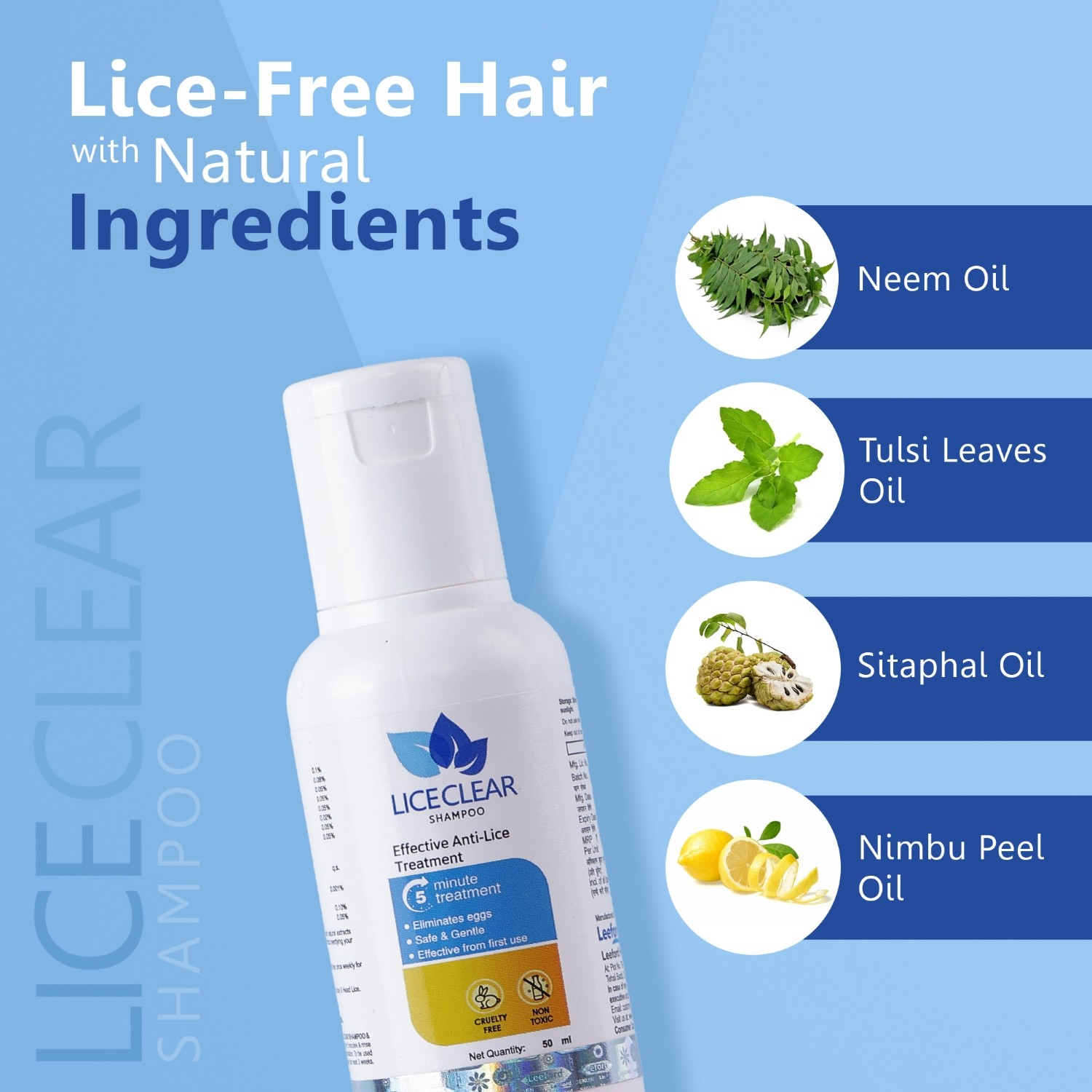 Lice clear shampoo with natural ingredients neem tulsi sitaphal oil