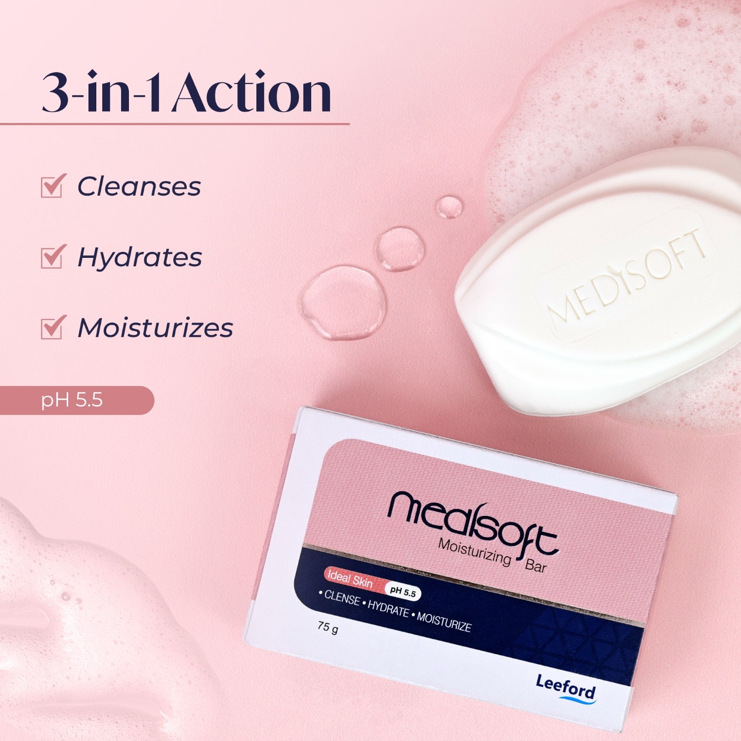 Medisoft moisturizing bar soap three in one action