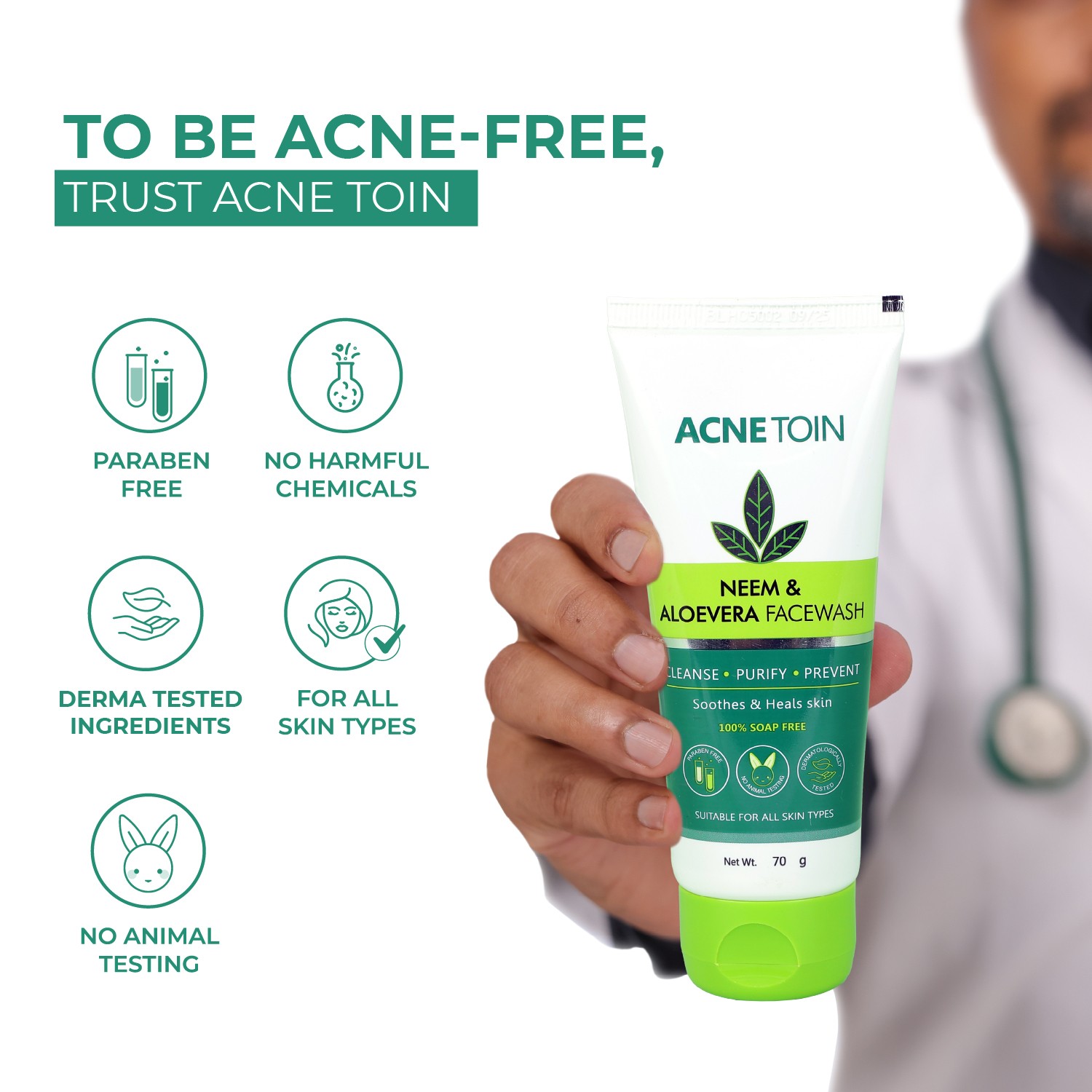 Acnetoin neem and aloevera facewash paraben free derma tested