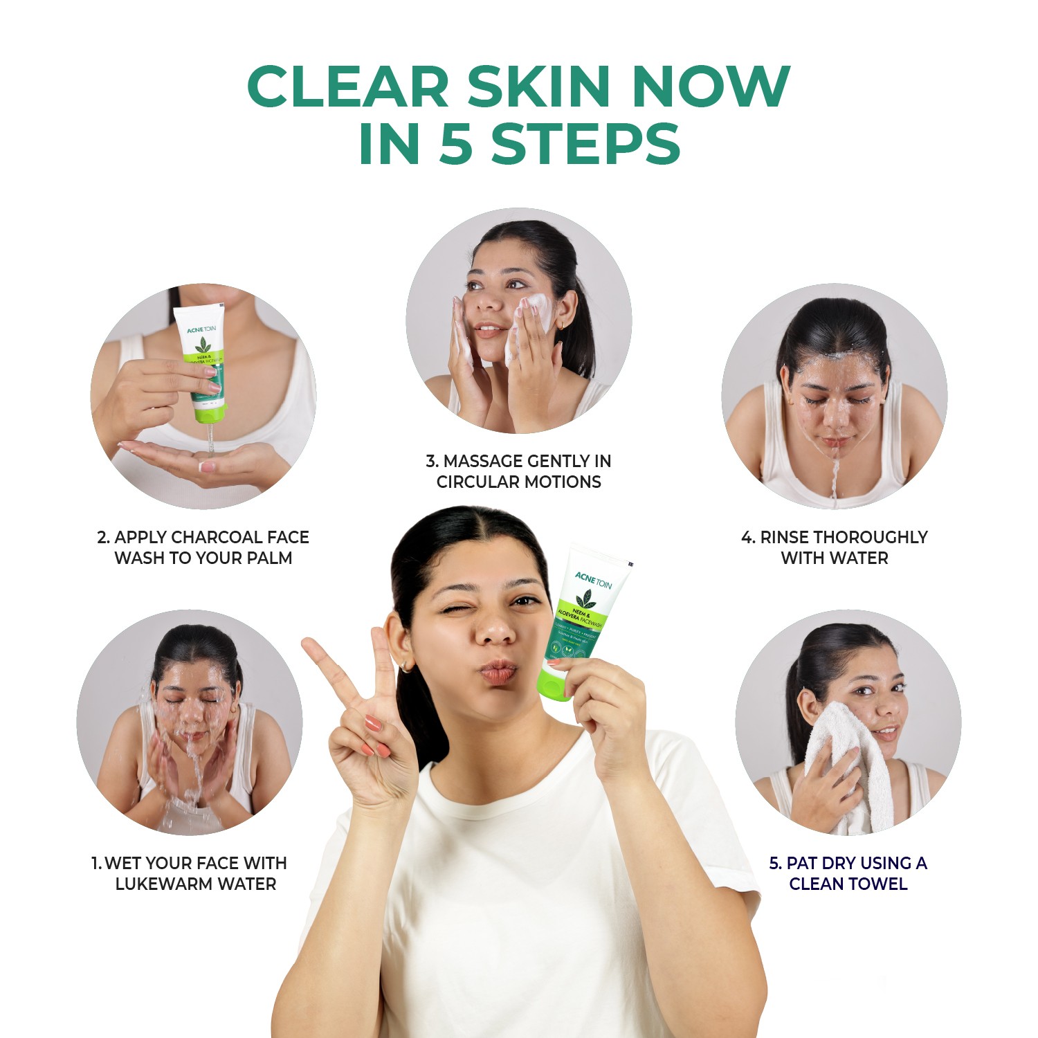 Acnetoin neem and aloevera facewash get clear skin in five steps