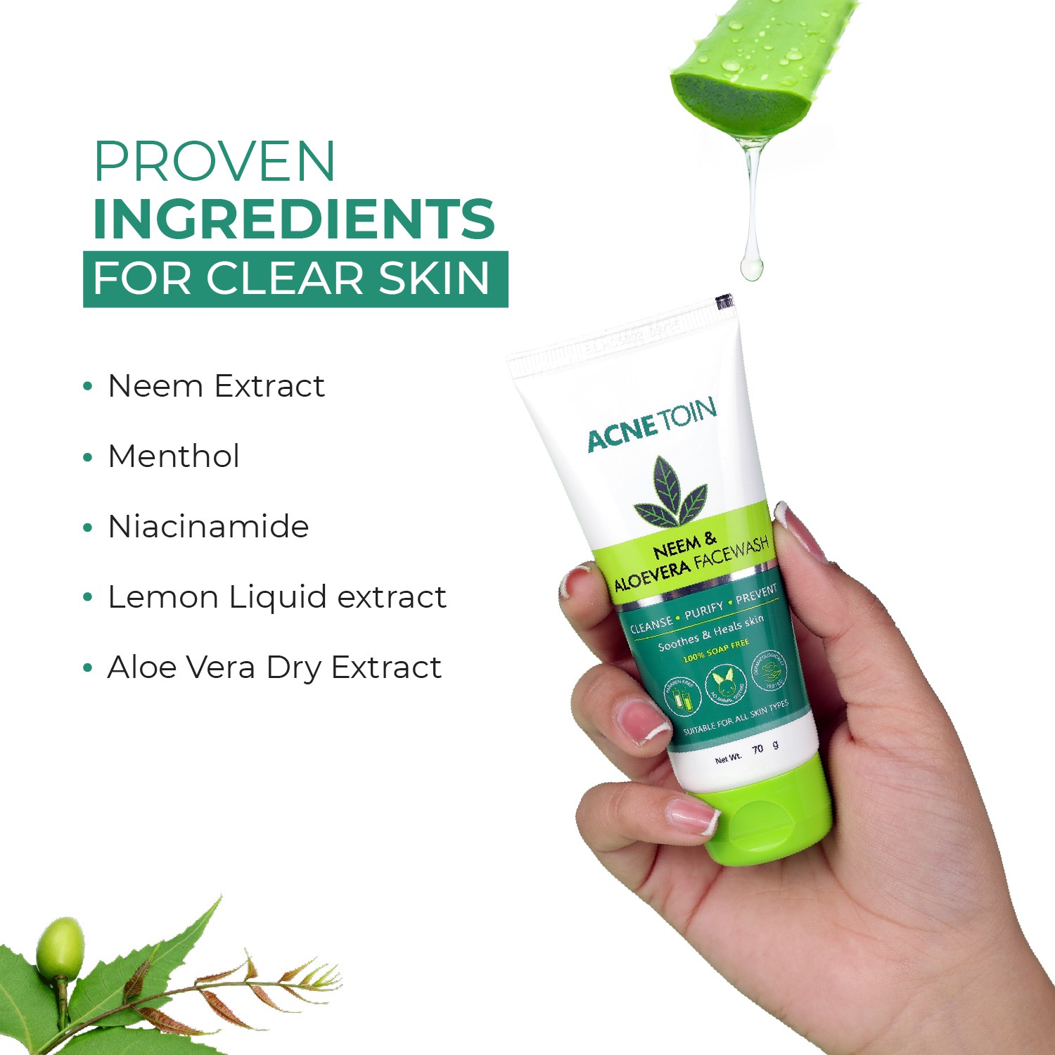 Acnetoin neem and aloevera facewash proven key ingredients