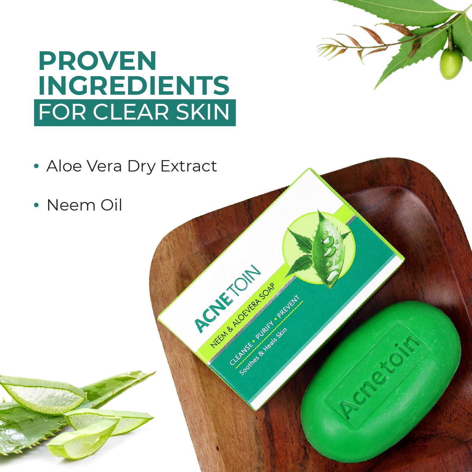 Acnetoin neem and aloevera soap proven ingredients