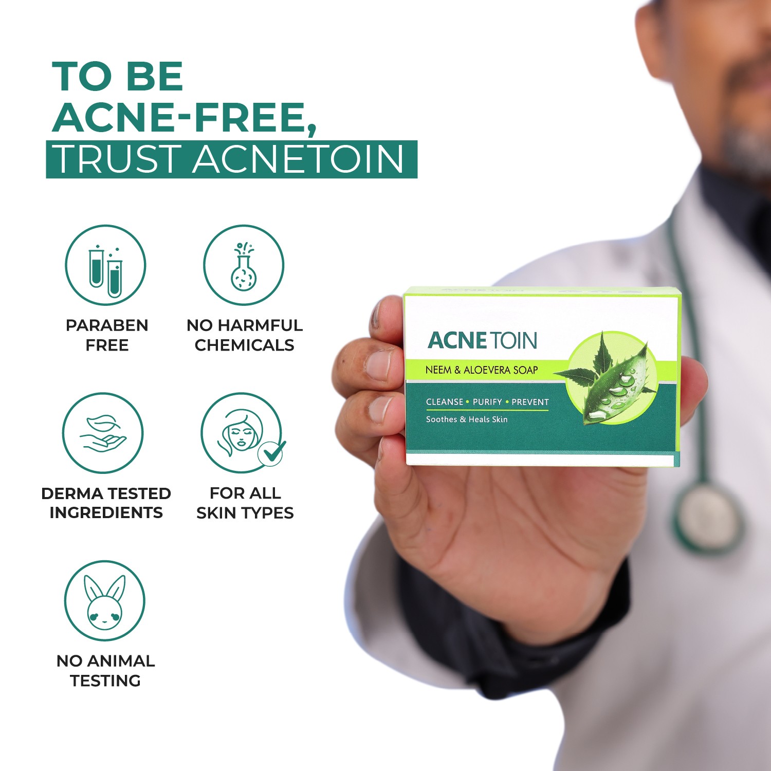 Acnetoin neem and aloevera soap paraben free for all skin types