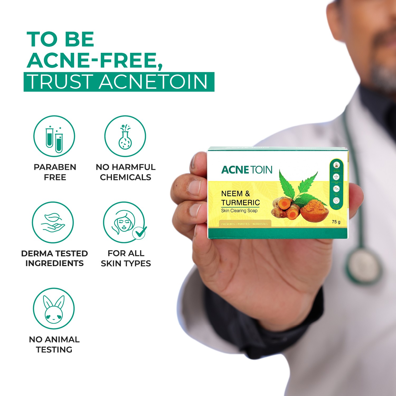 Acnetoin neem and turmeric soap paraben free cruelty free derma tested