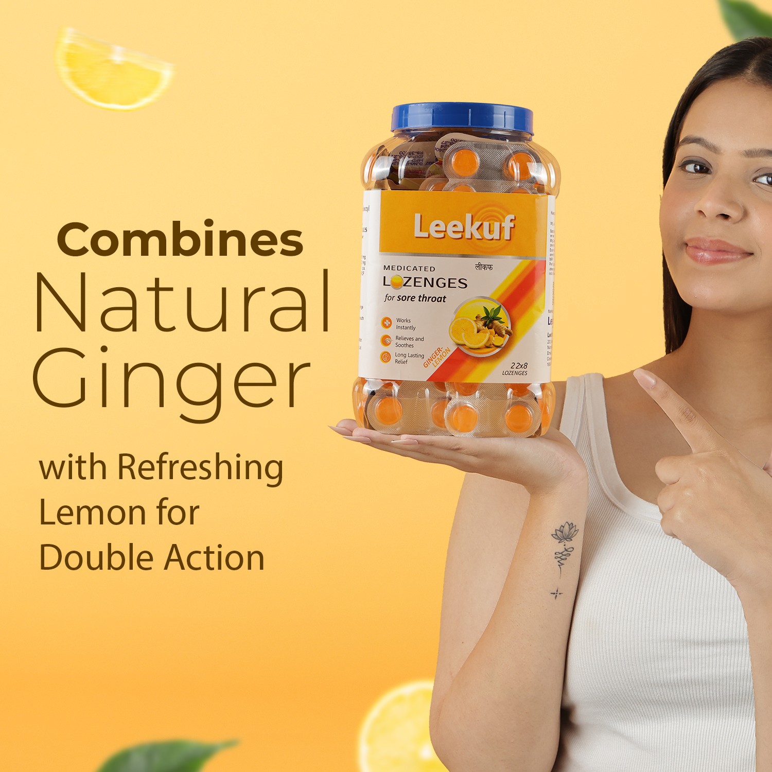 Leekuf lozenges with ginger and lemon for double action