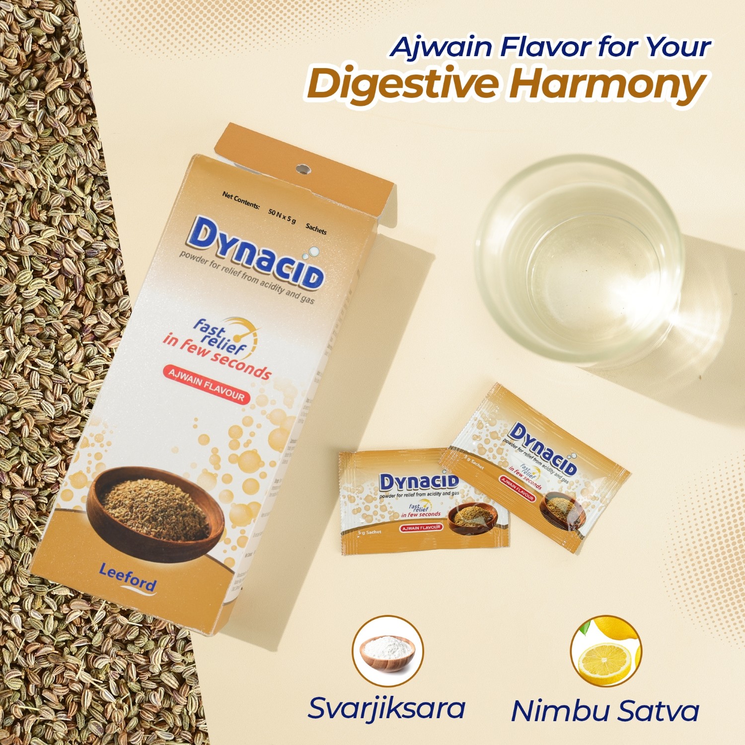 Dynacid ajwain sachet for digestive harmony