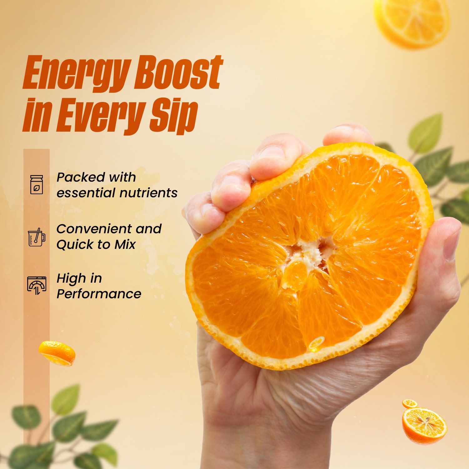 Rock on glucose-c orange energy in every sip