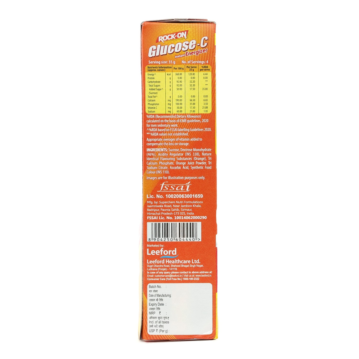 Rock on glucose-c orange product pack