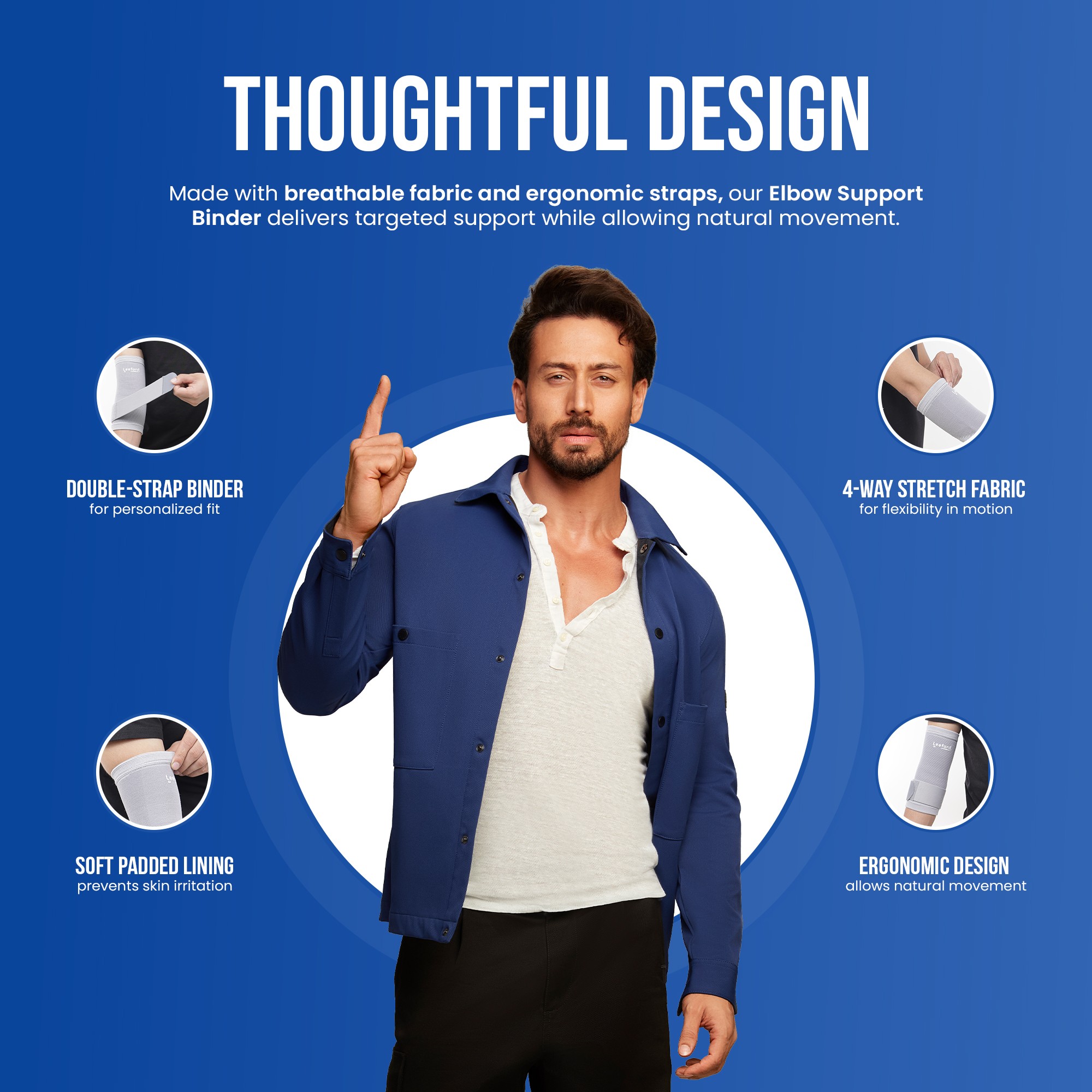 elbow binder features double strap binder soft padded lining n four way stretch fabric