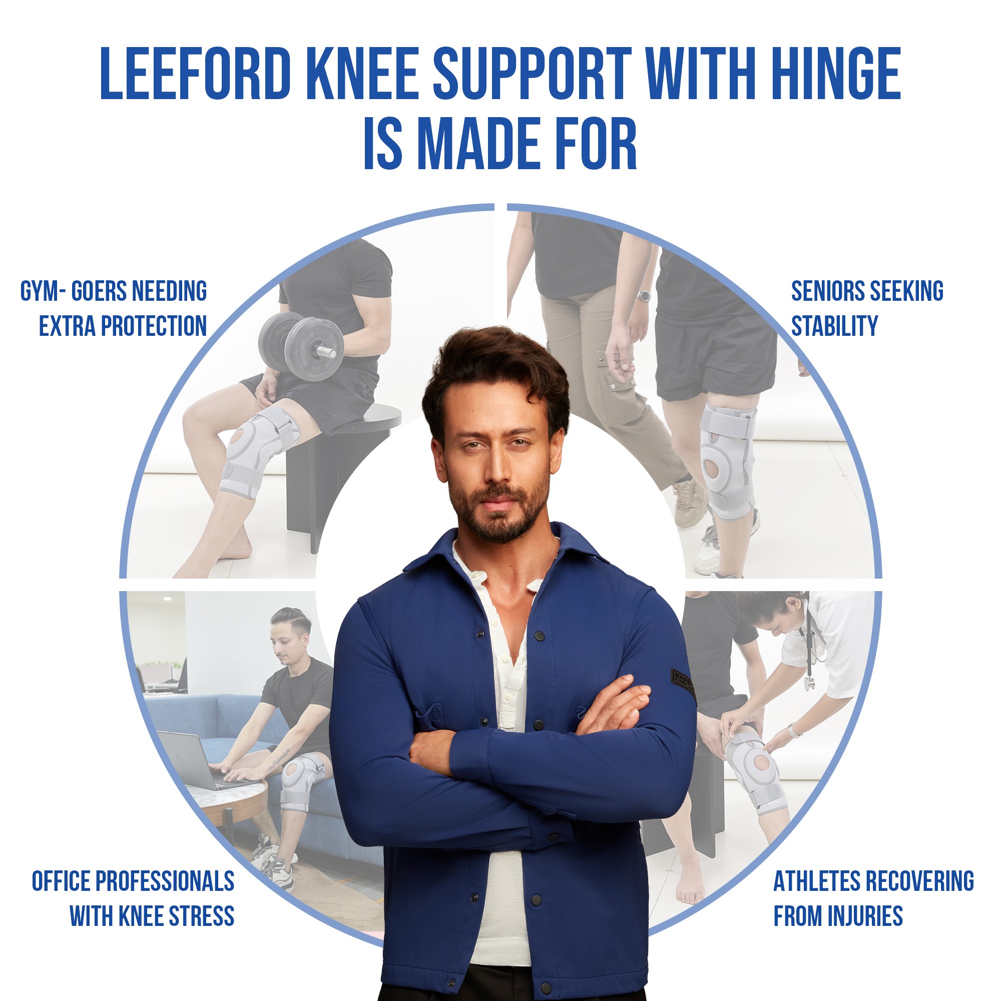 Knee support with hinge is mad for gym workouts office professionals n seniors citizens