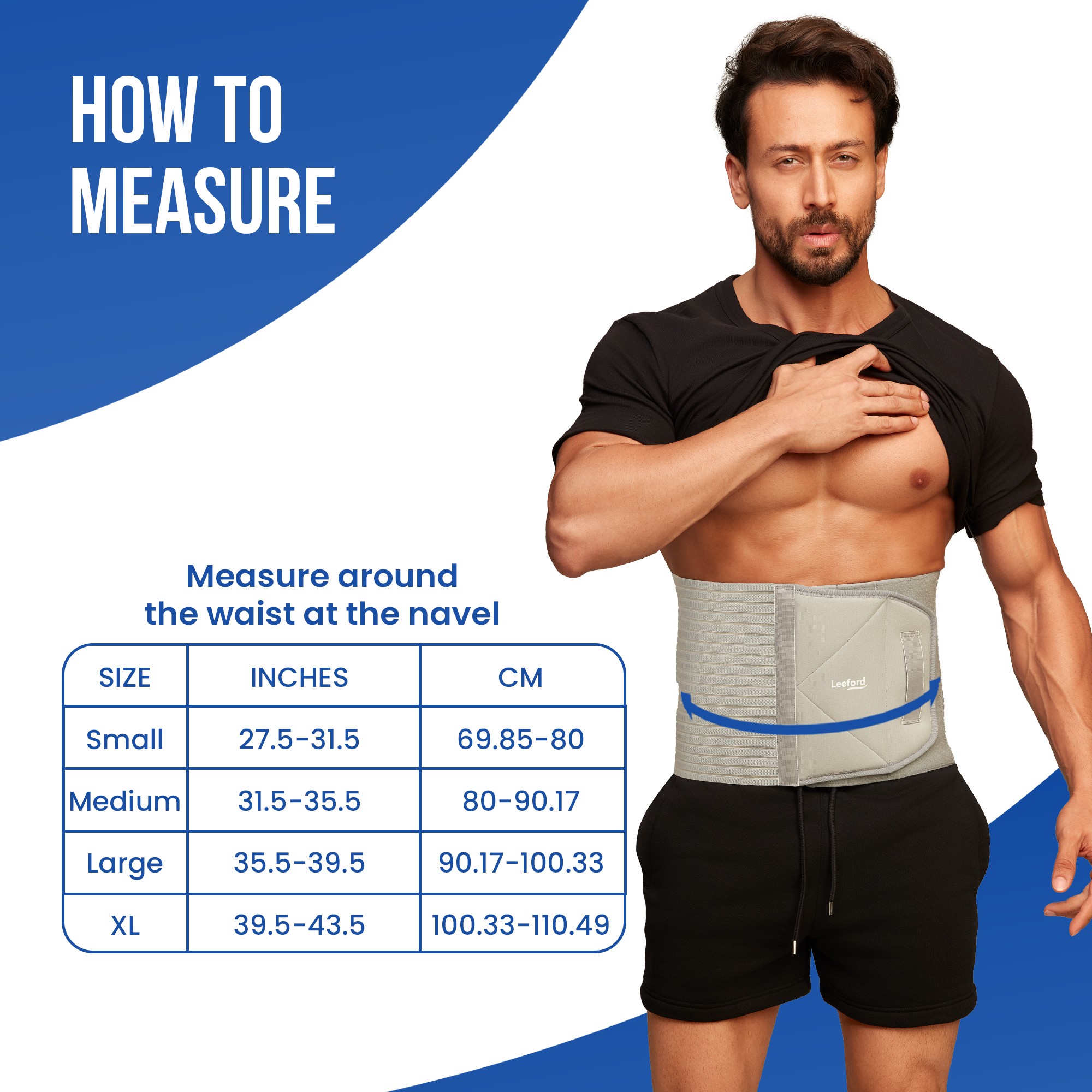 Leeford abdominal belt size measurement chart guide