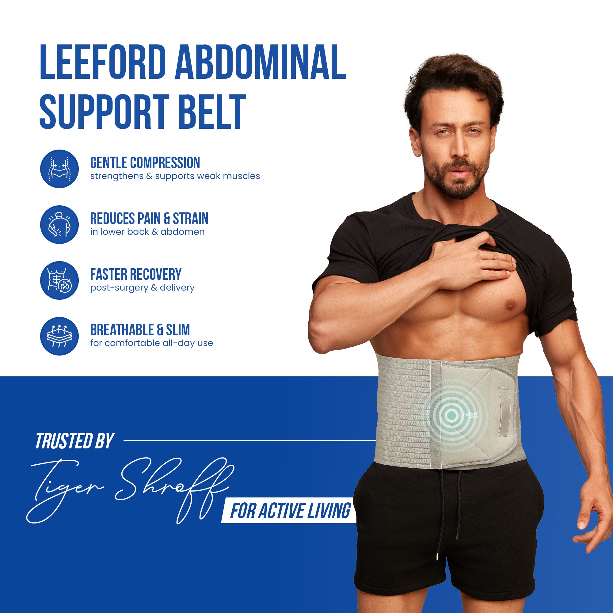 Leeford abdominal belt provides gentle compression reduce pain n strain provides faster recovery