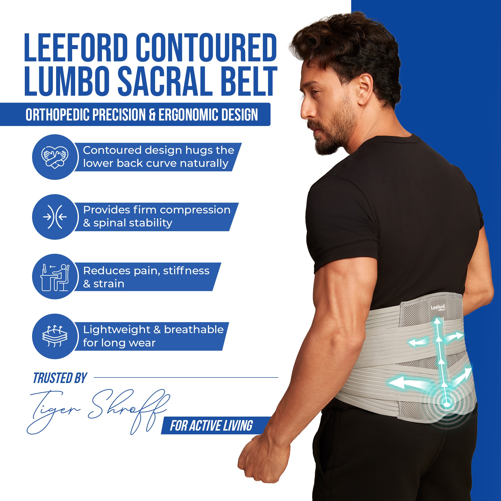 back pain belt is provides firm compression n spinal support reduces pain fintness n sprain