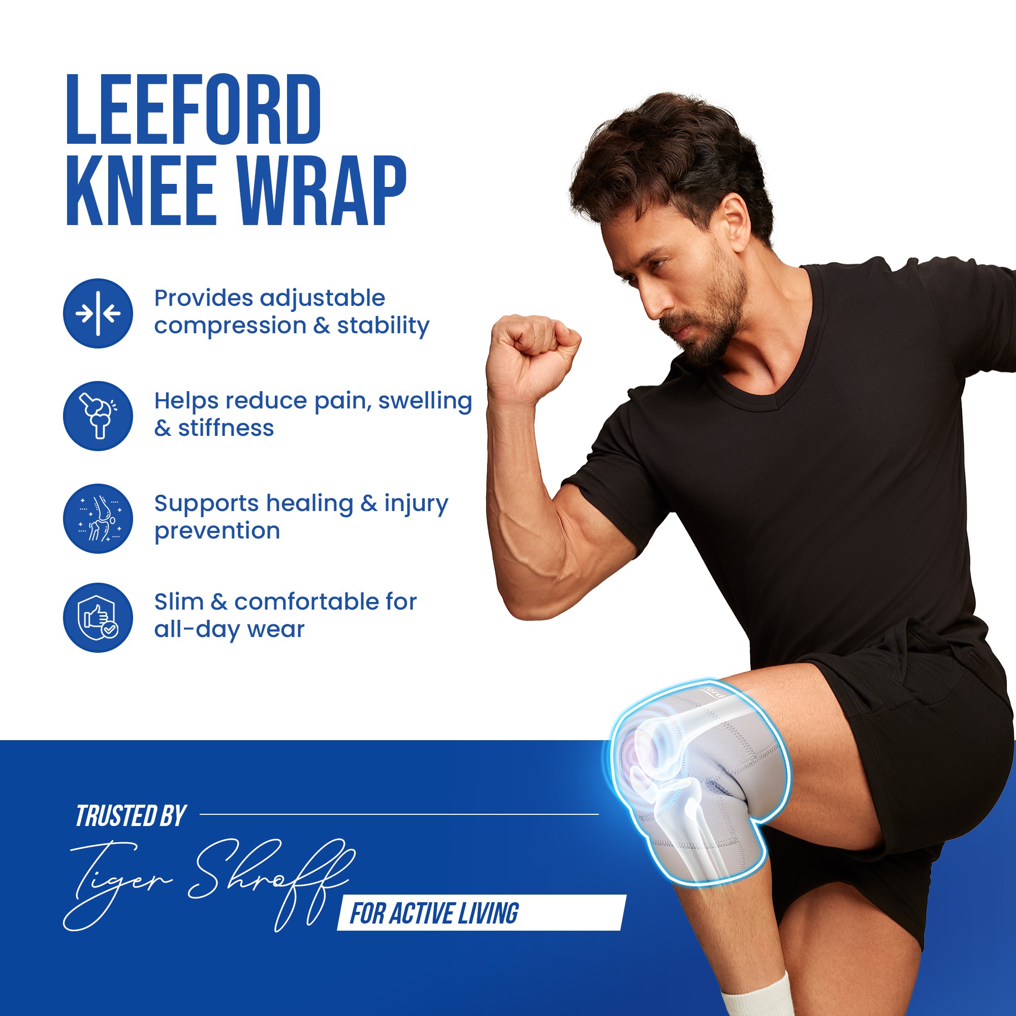 knee wrap provides adjustable compression n stability supports injury n healing prevention