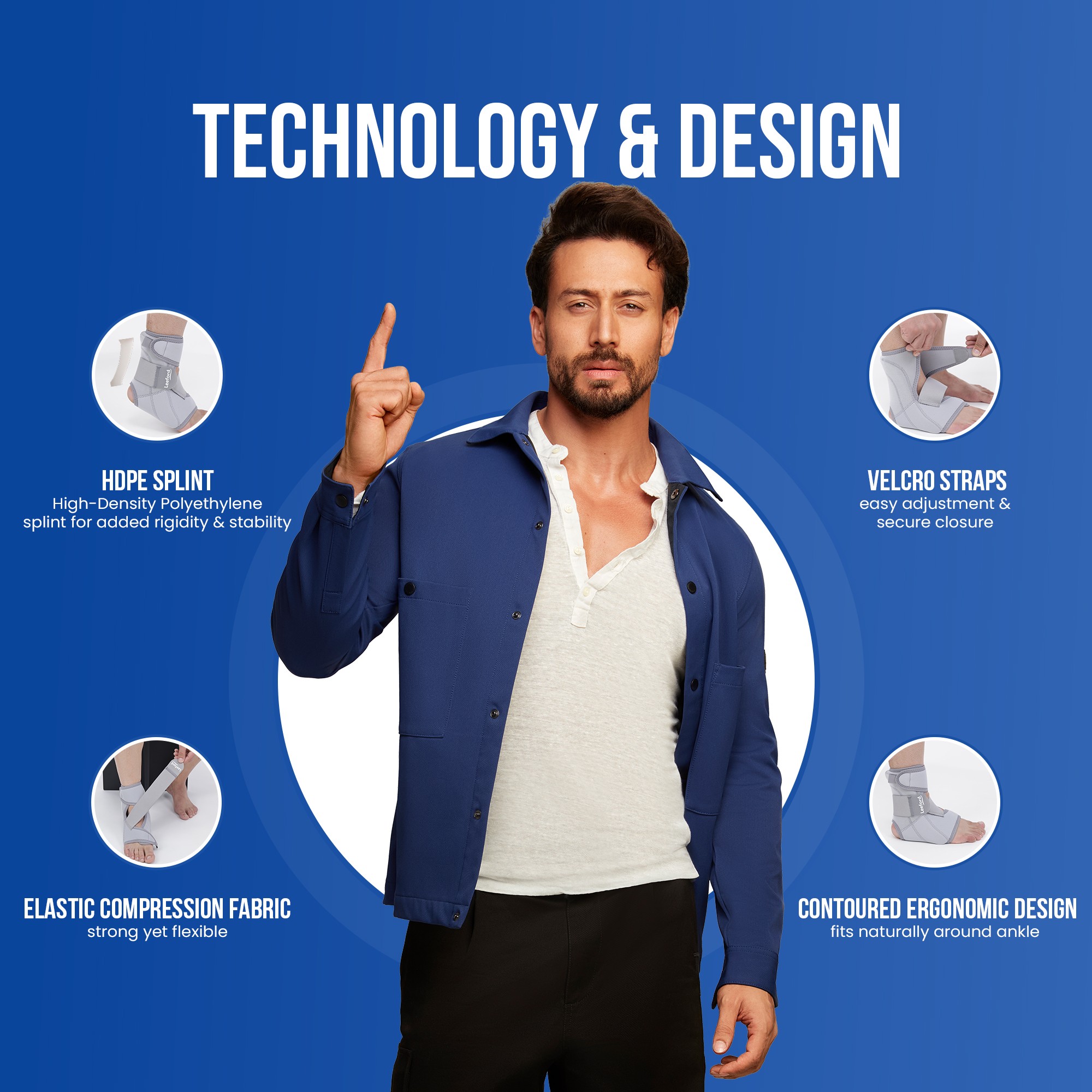 ankle brace with hdpre splint n contoured ergonomic design