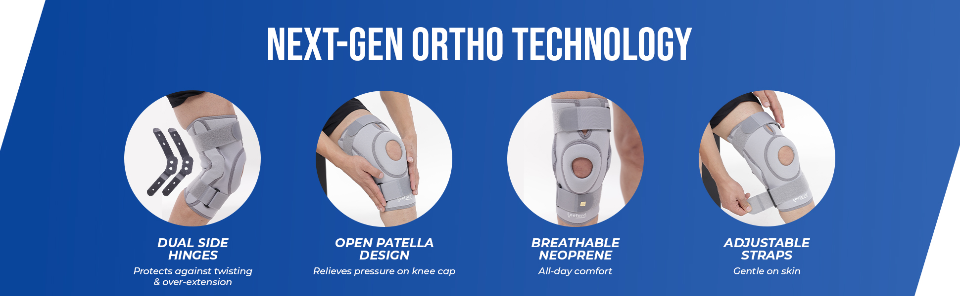 Knee support with hinge with next gen ortho tech breathable neoprene adjustable straps
