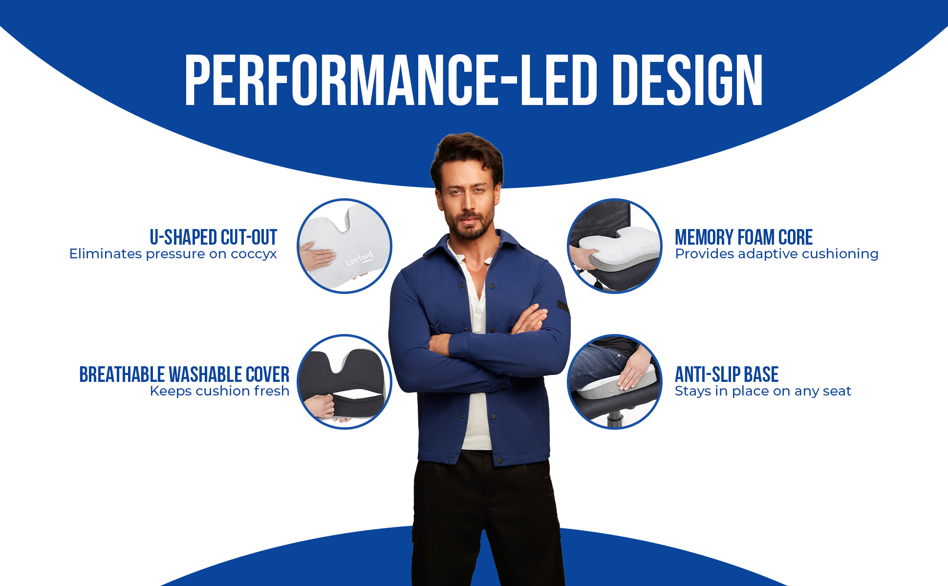 Leeford coccyx seat cushion with u-shaped design memeory foam