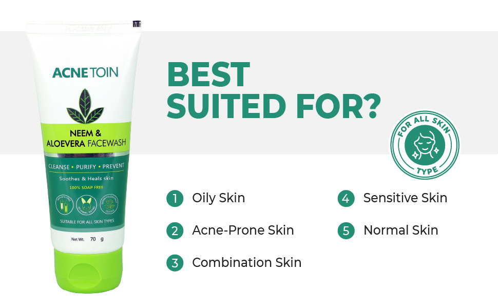 Acnetoin neem and aloevera facewash for all skin types like oily normal acne prone