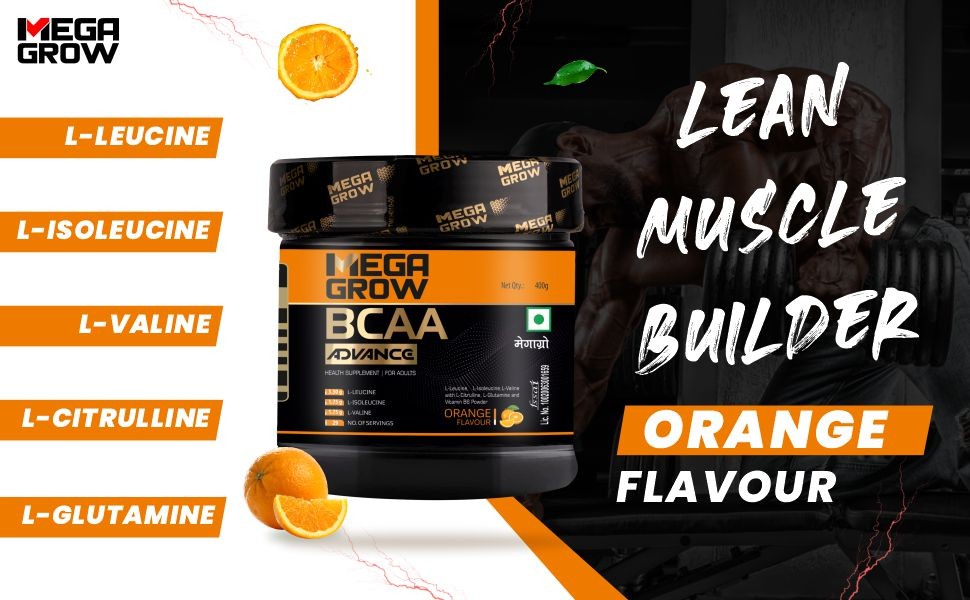 Megagrow BCAA Powder Orange lean muscle builder
