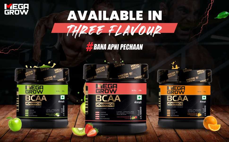 Mega grow bcaa advance powder available in three flavour
