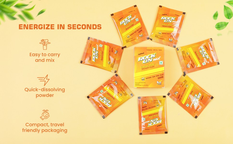 Rock on max energy drink powder sachet easy to carry and mix quick absorbing