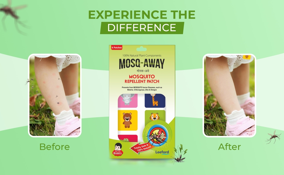 Mosq Away Natural Mosquito Repellent Patches for Kids before and after use effects