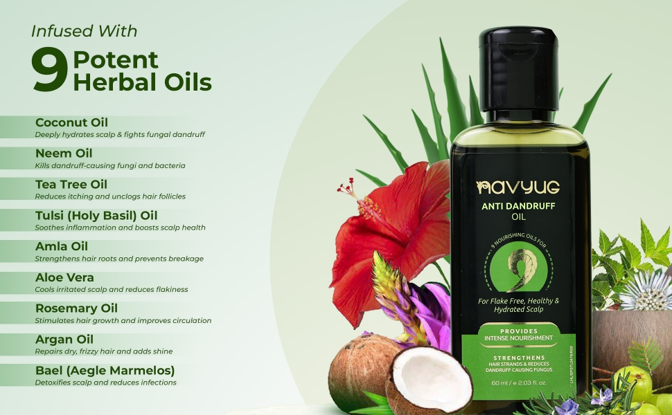 Navyug Anti-Dandruff Hair Oil enriched with nine herbal oils