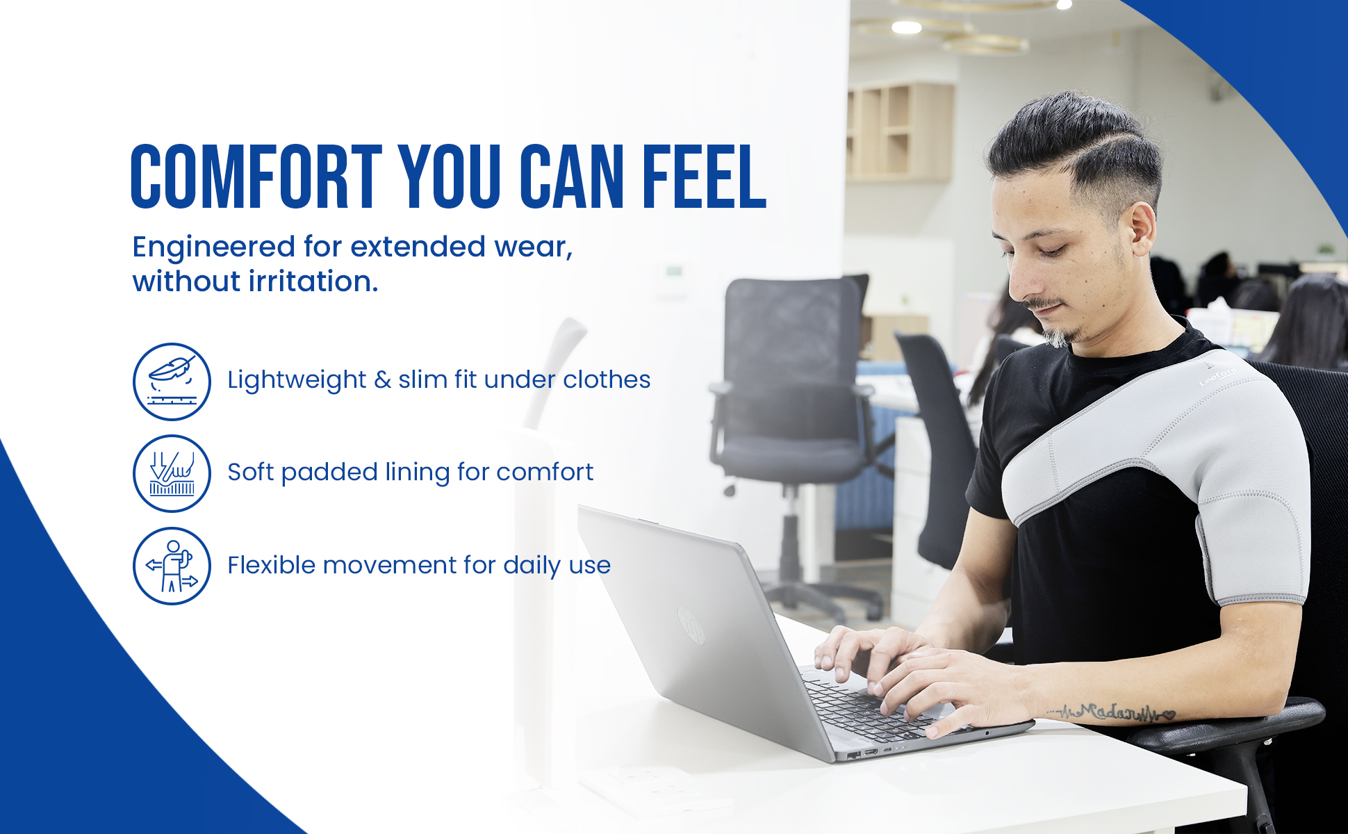 shoulder support belt with soft padded lining for all day comfort