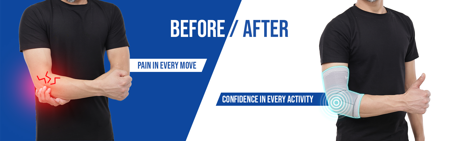 elbow binder before and after use comparison