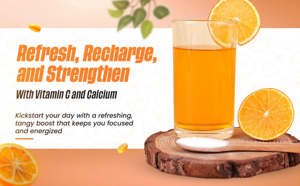 recharge refresh and strengthen with rock on glucose-c orange and calcium