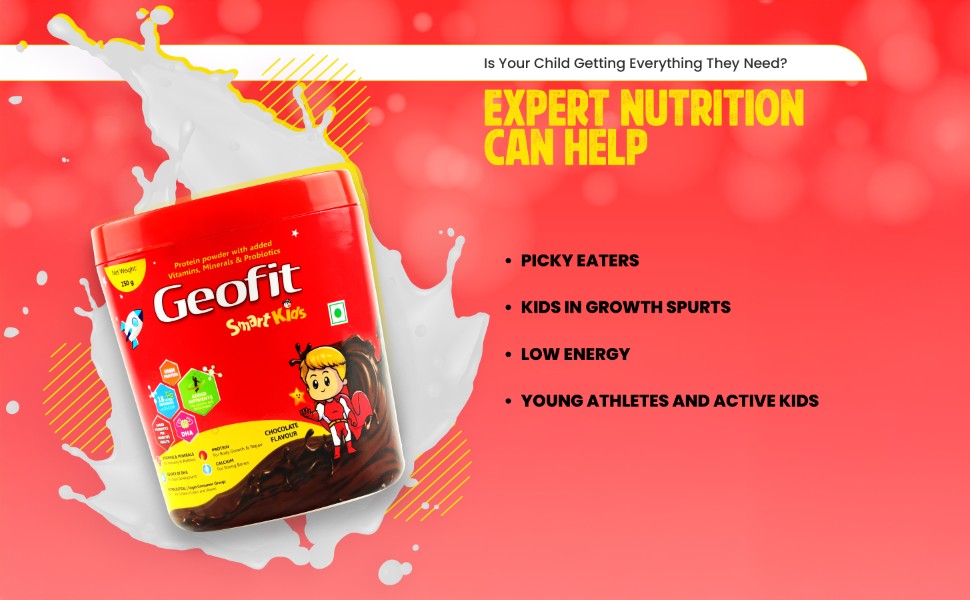 Geofit Chocolate Flavor Kids Protein Powder helps in low energy