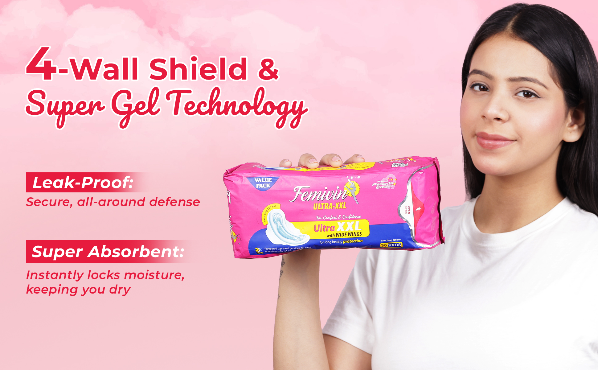 Femivin Ultra thin Sanitary Pads with four wall shield