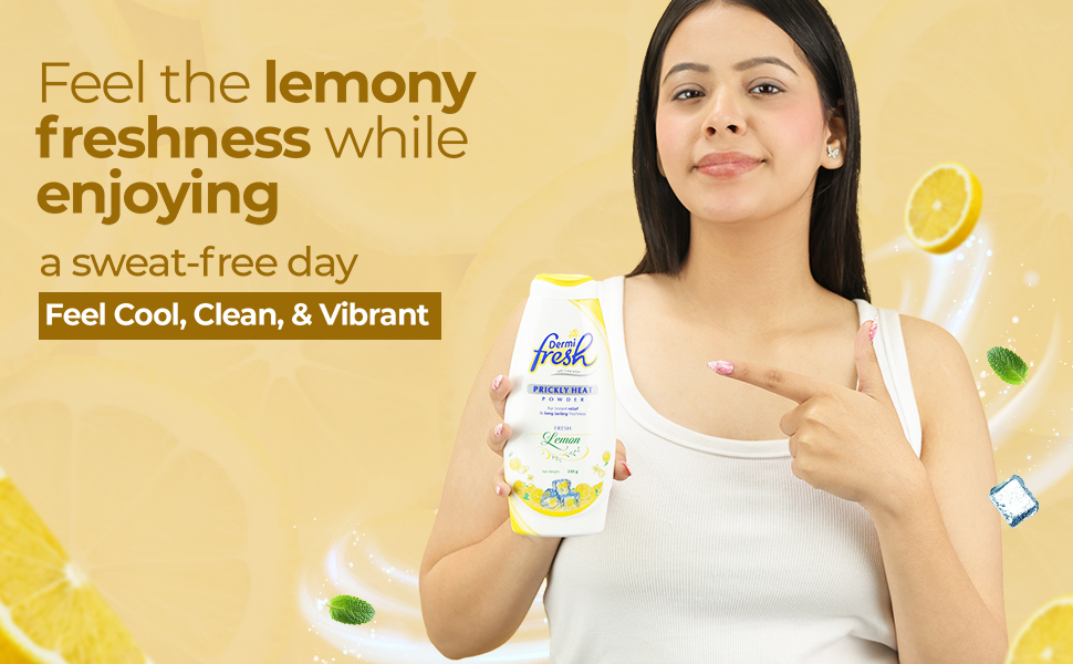 Dermi fresh prickly heat powder with lemon fragrance feel the lemon freshness