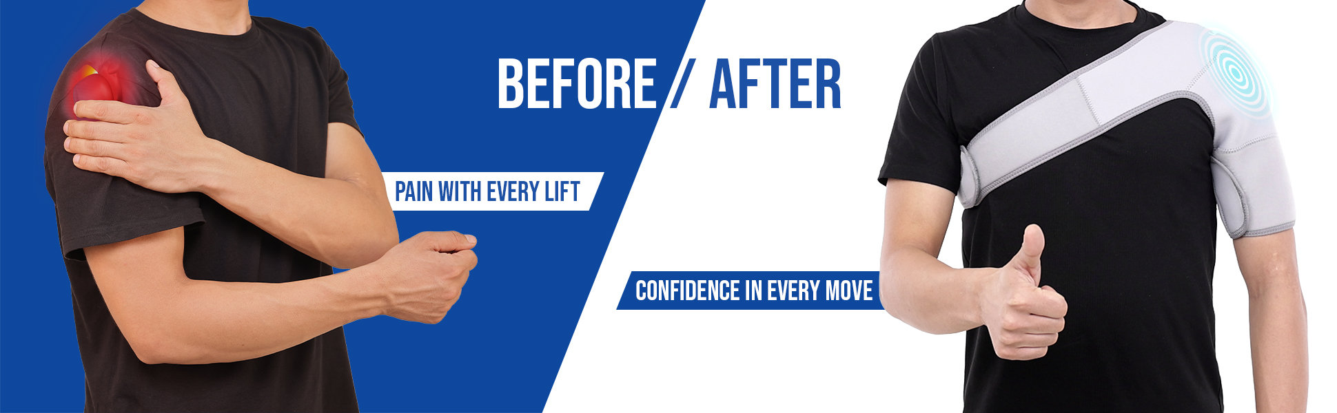 shoulder support belt before and sfter use comparison